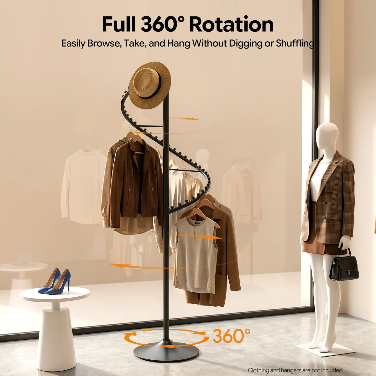 Rotating Spiral Clothing Rack 360 Degree Heavy Duty Garment Display