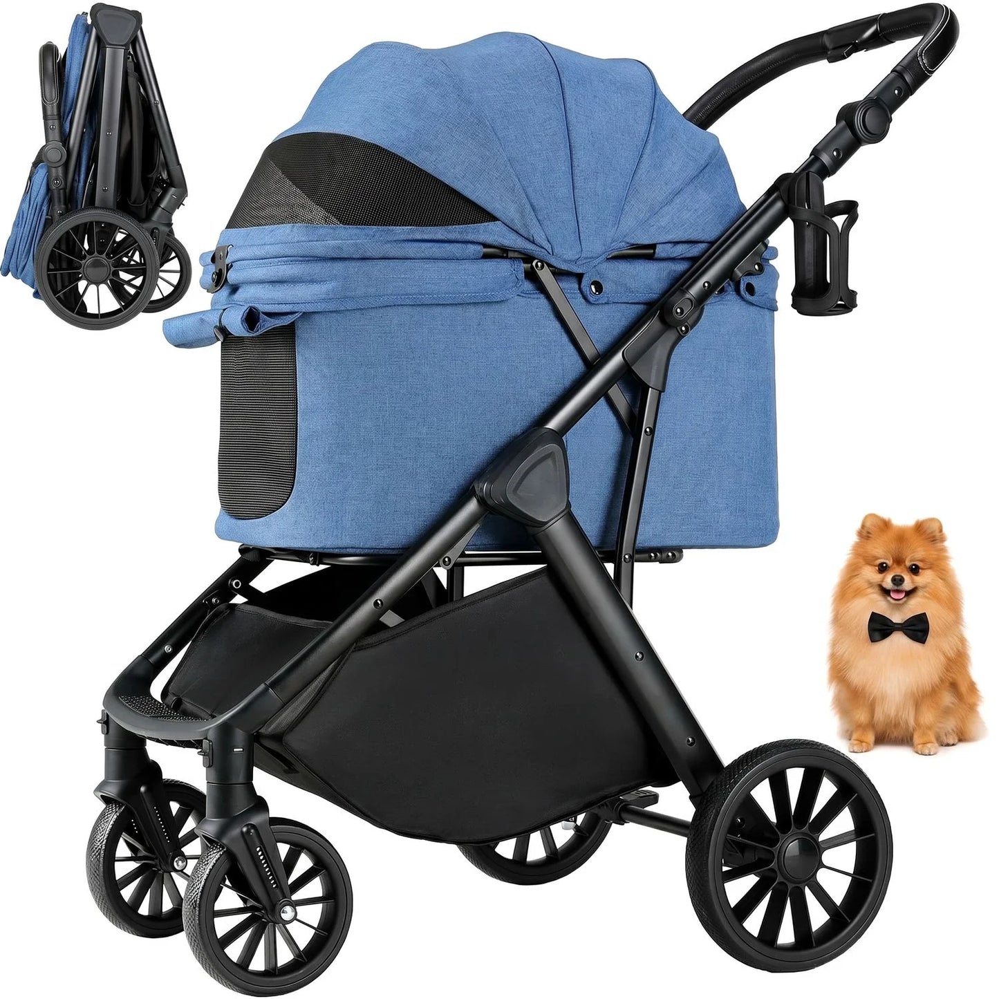 Foldable Pet Stroller With Sun Shade And Shock Absorbers