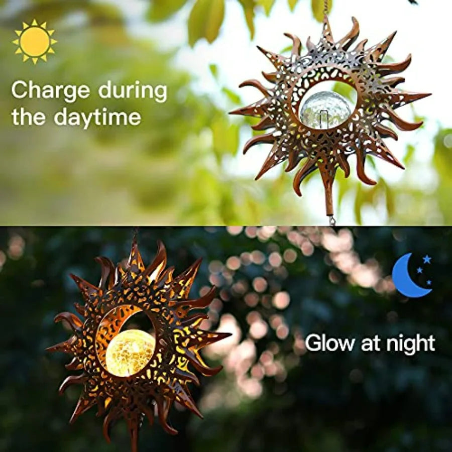 Solar Wind Chimes Outdoor Glowing Crackle Glass LED Waterproof Bells