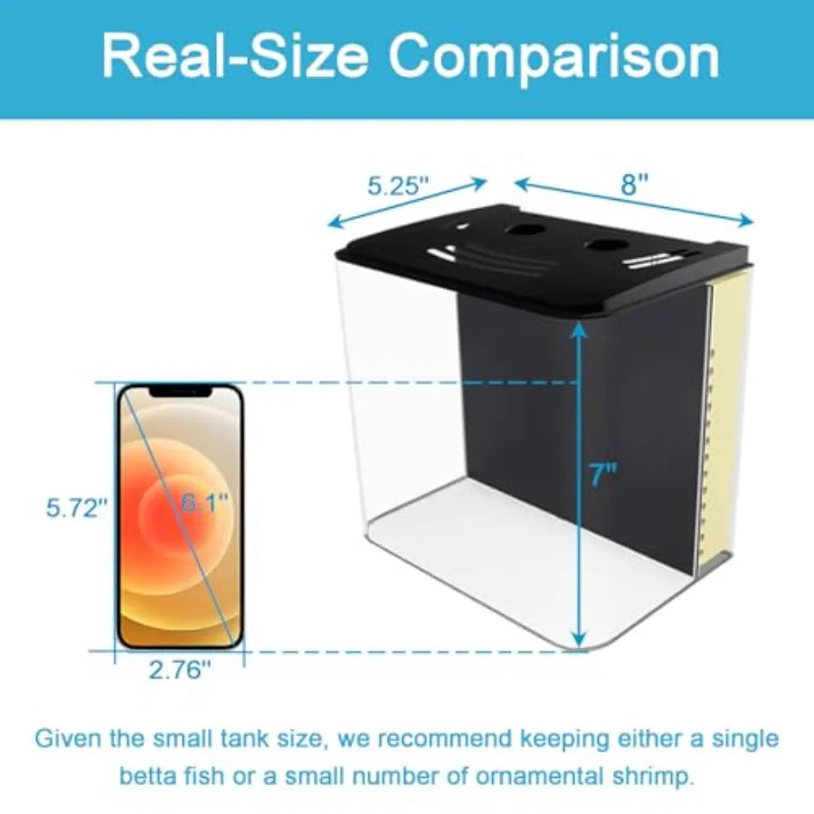 Fish Tank, 1.2 Gallon Aquarium, Small Betta Fish Tank Starter Kit with LED Light and Water Filter Pump, Rectangular