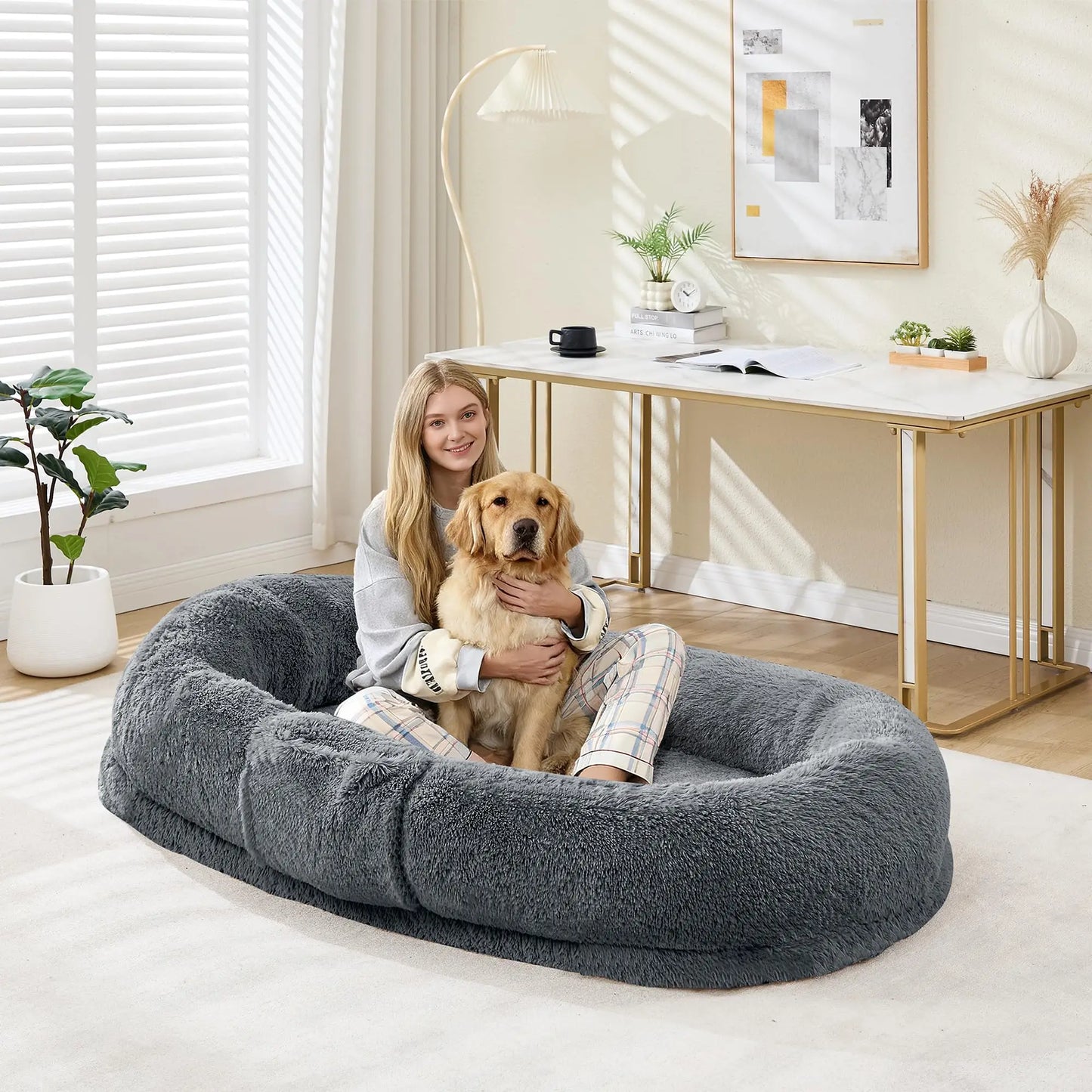 HiMISS Human and Pet Shared Bed Plush FleeceNest With Headrest