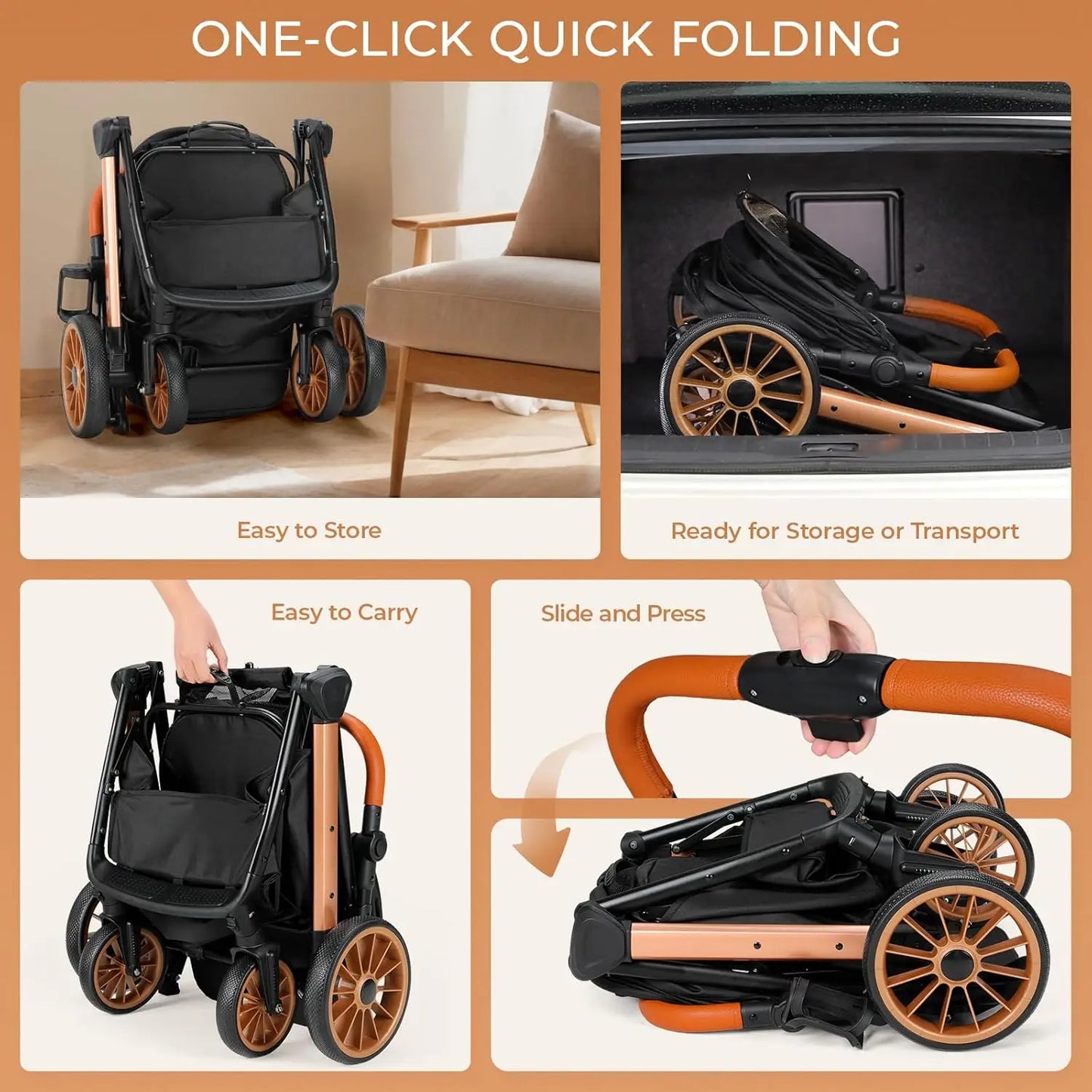 Foldable Pet Stroller With Sun Shade And Shock Absorbers