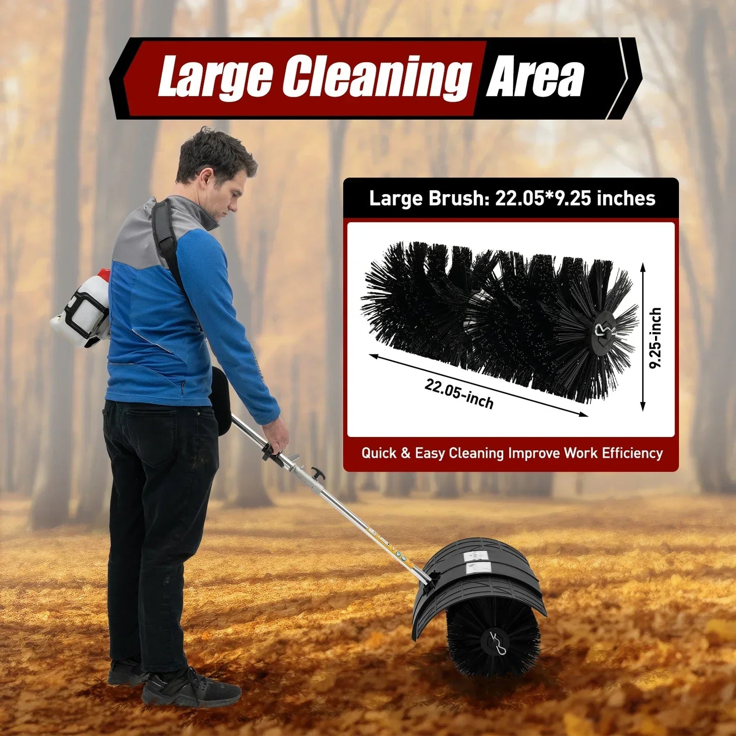 Hand Held Walk Behind Sweeper 2-Stroke 2.3Hp/1700W Gas Power Lawn Sweeper, Broom Petrol Walk Sweeper Brush Outdoor Garden