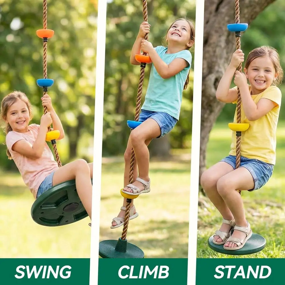 Heavy-Duty Swing Set with Climbing Rope, Platforms, and Disc Seat for Outdoor Playground, Green