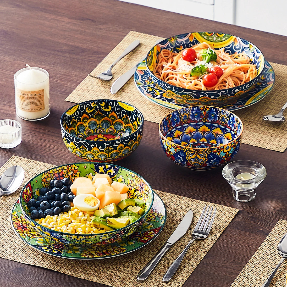 MALACASA Ceramic Pasta Bowls for Soup Cereal and Oatmeal