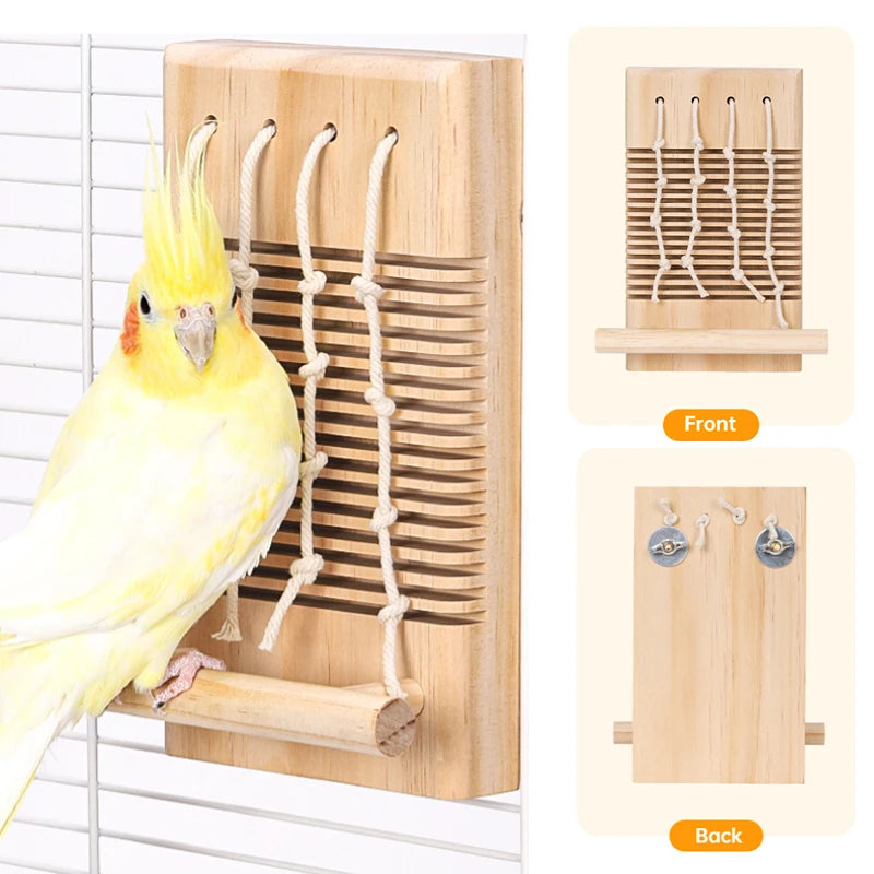 Bird Perches Platform with Climbing Ladder Bite Toys Parakeet Cage Accessories Wooden Playing Gyms Exercise Parrot Cage Toys Set