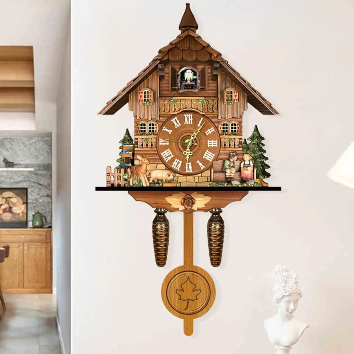 Traditional European Cuckoo Wall Clock With Alarm For Home Decor