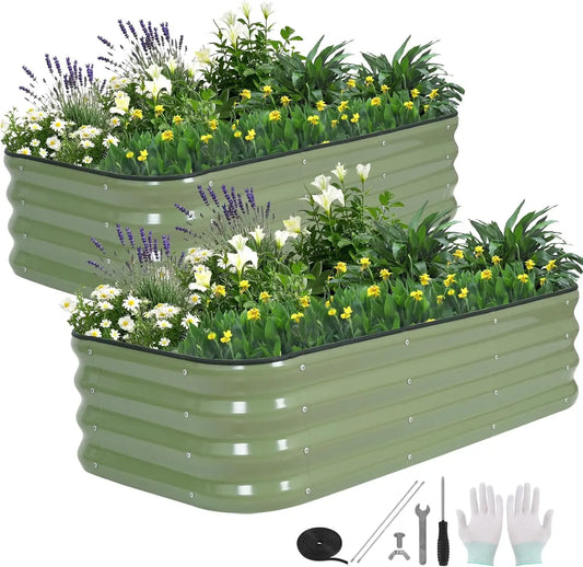 Modular Galvanized Raised Garden Bed Kit 3-In-1 for Outdoors