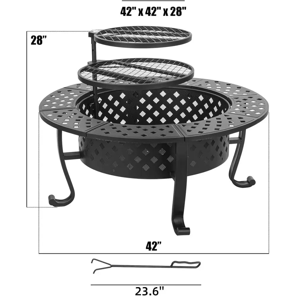 Weatherproof 3 In 1 Fire Pit With Grills And Poker