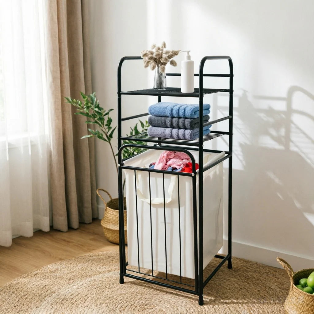 Tilt Out Laundry Hamper With Shelves And Removable Liner Bag