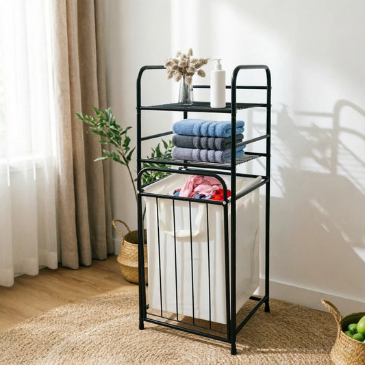 Tilt Out Laundry Hamper With Shelves And Removable Liner Bag