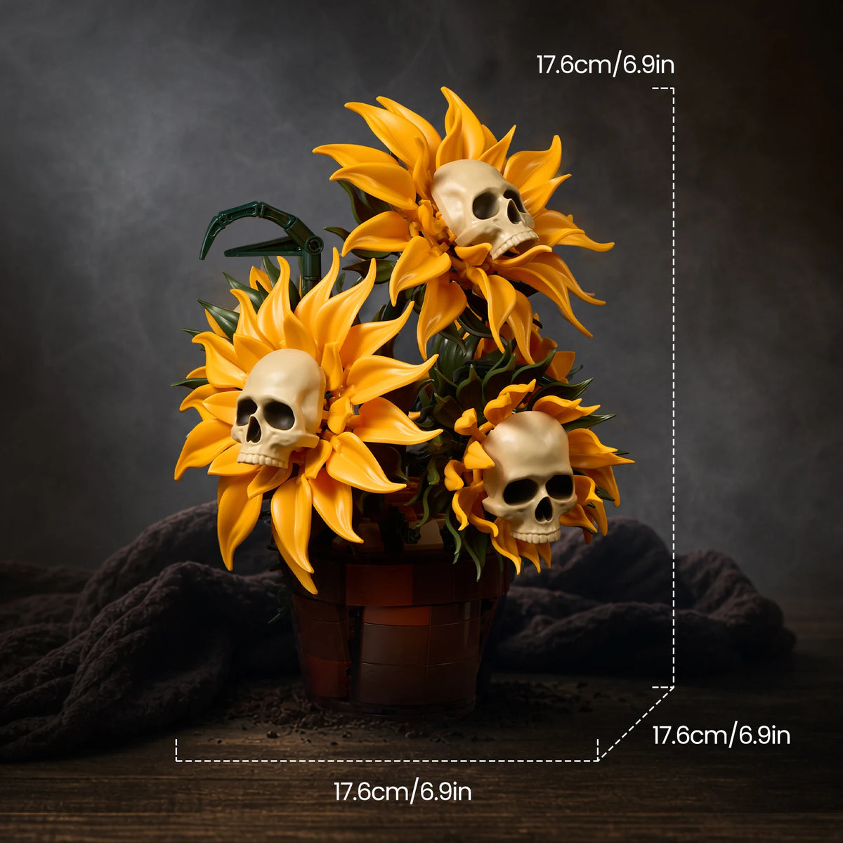 SupreOwls Skull Sunflower Building Blocks Set Gothic Floral Decor