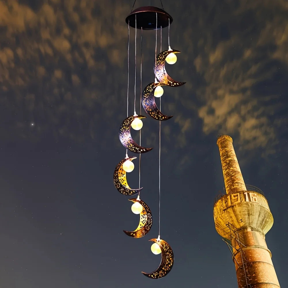 Solar Powered Moon Wind Chime Light For Outdoor Patio Garden