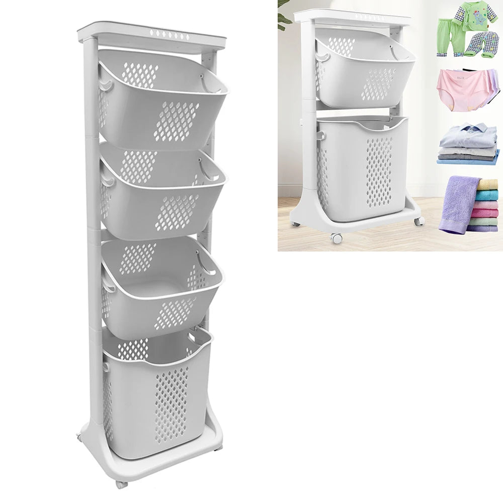 2 4 Tier Laundry Basket Cart With Removable Storage Buckets