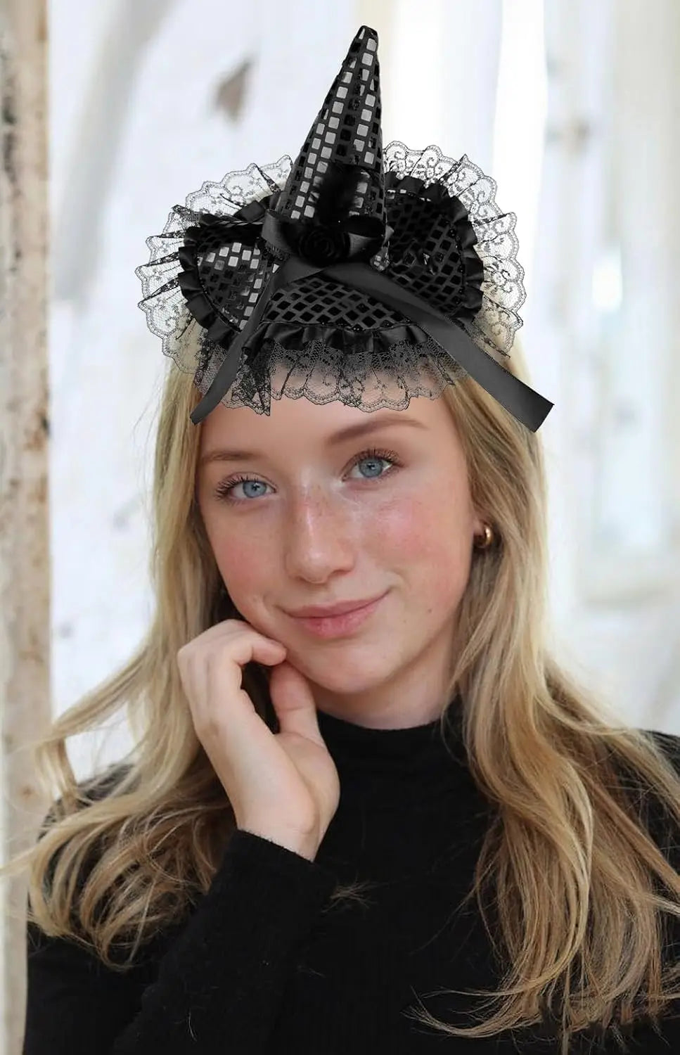 Halloween Witch Hat Headband With Feather Flower for Costume Parties