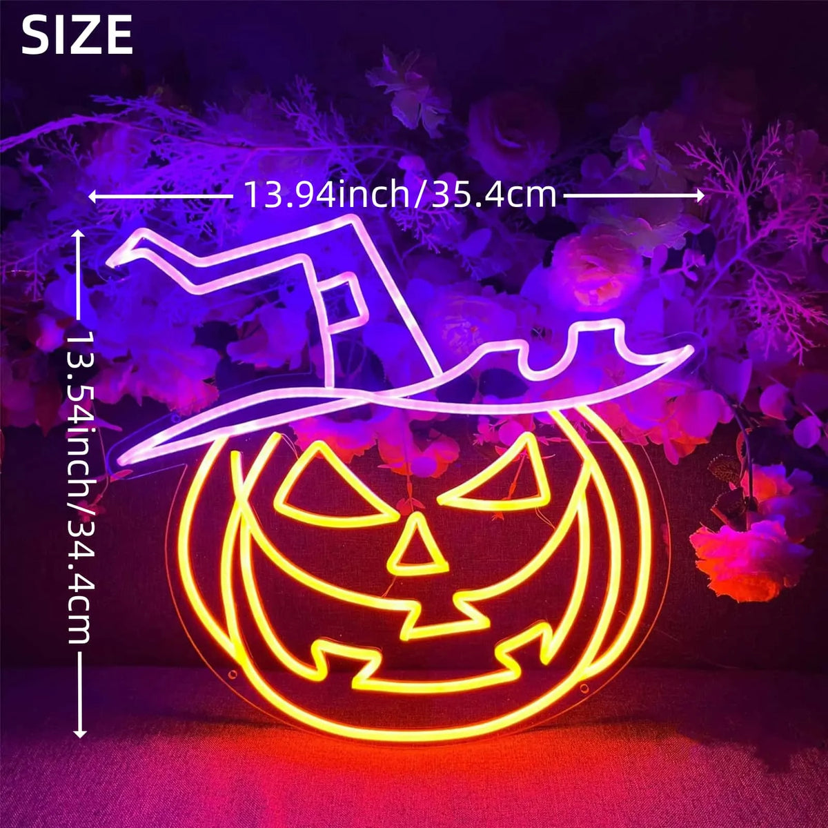 THIIXDAI Halloween Pumpkin Witch Hat LED Neon Sign Home Decor