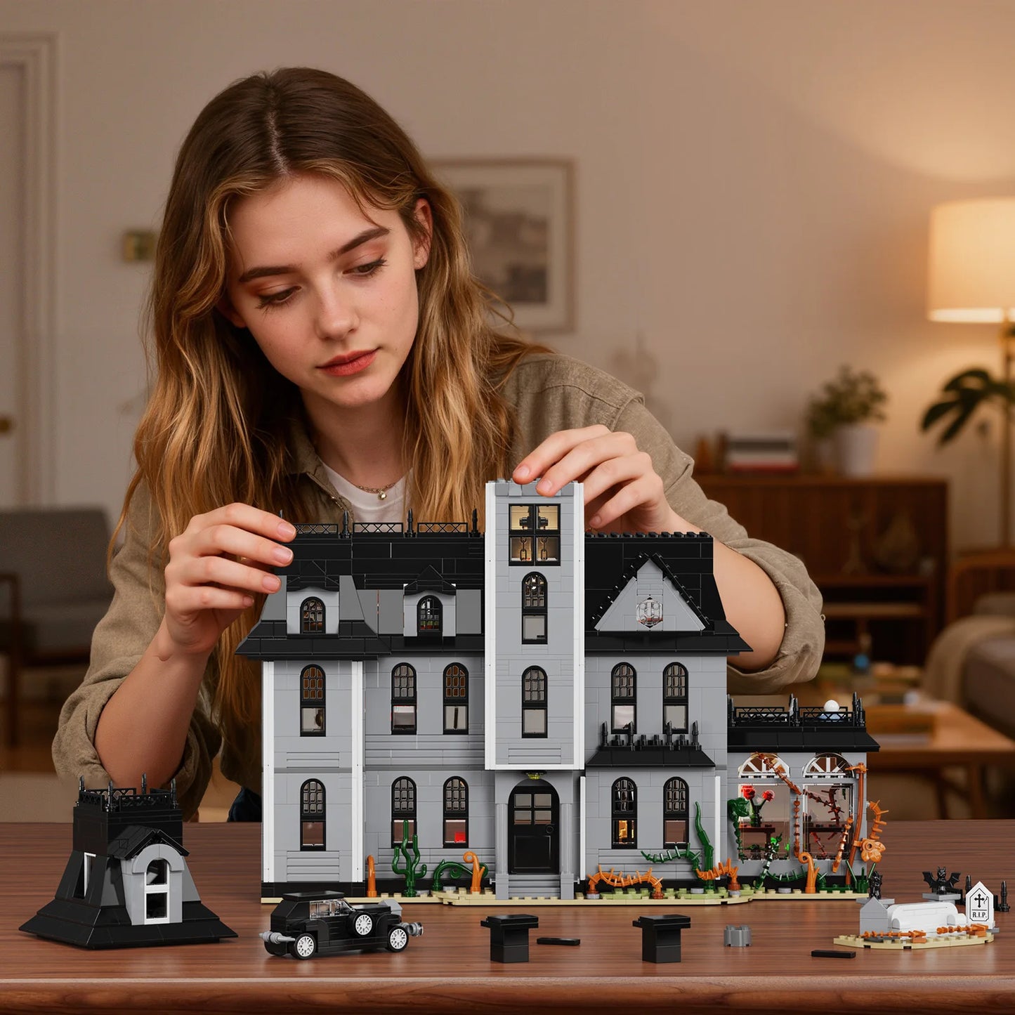 Nightfall Manor Gothic Building Blocks Set Architecture Bricks Desktop Ornament