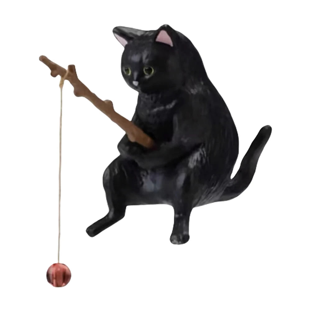 Sikiwind Cute Fishing Cat Figurine Sitting Cat Aquarium Ornament
