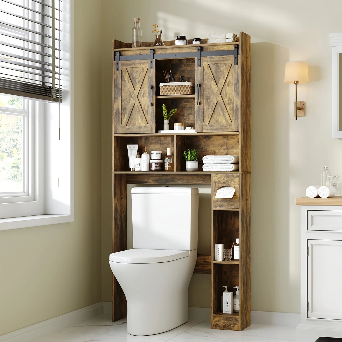 VABCHES Over Toilet Storage Cabinet With Toilet Paper Holder Stand