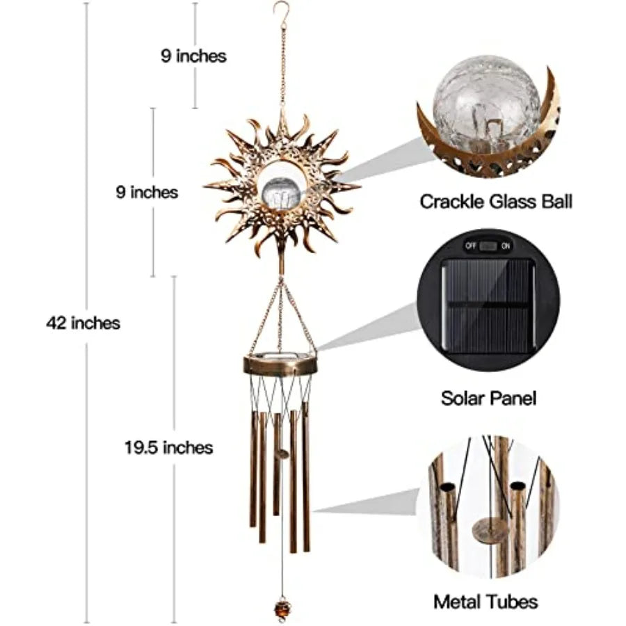 Solar Wind Chimes Outdoor Glowing Crackle Glass LED Waterproof Bells