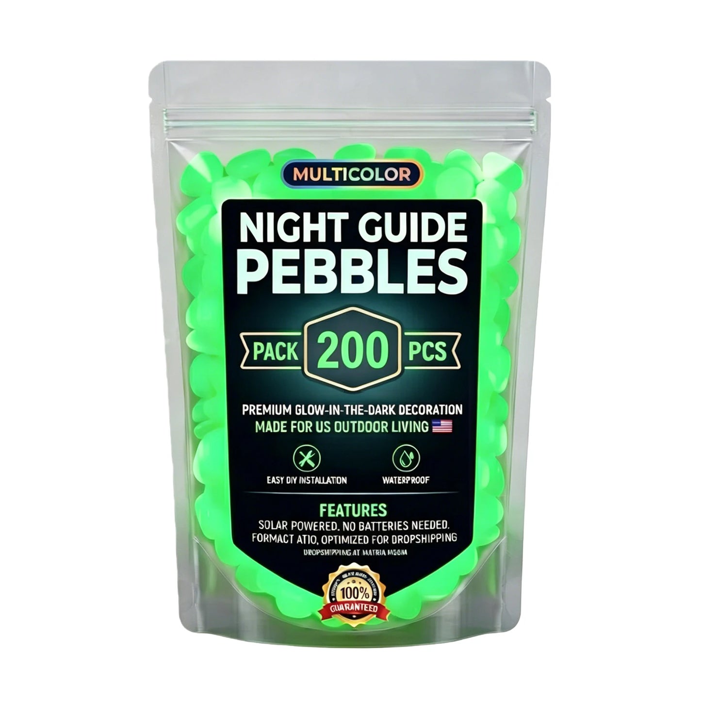 1000/600/400/200 PCS Garden Luminous Stones Glow in The Dark, for Walkway Driveway Pathway, Outdoor Waterproof Landscape Rocks