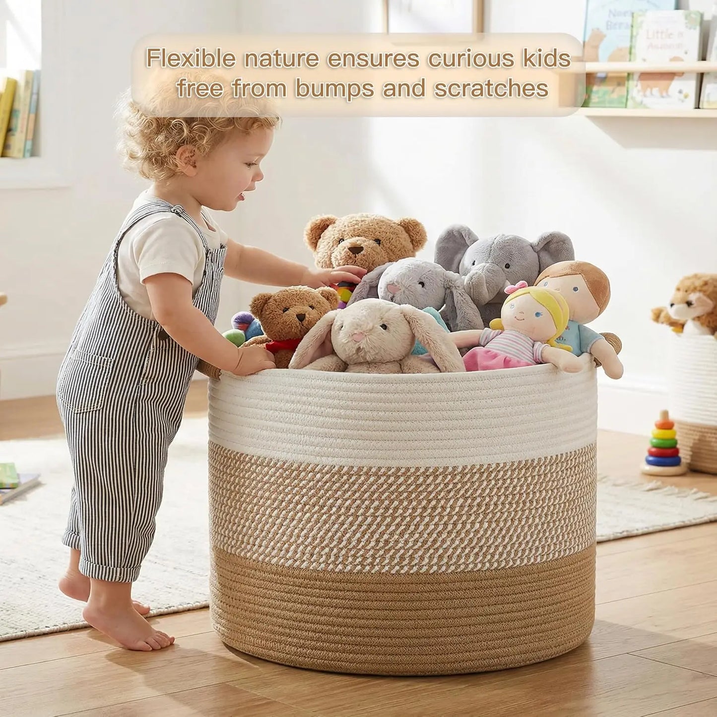 Large 70L Cotton Rope Basket, Boho Woven Storage for Living Room Kids Toys Blankets Laundry