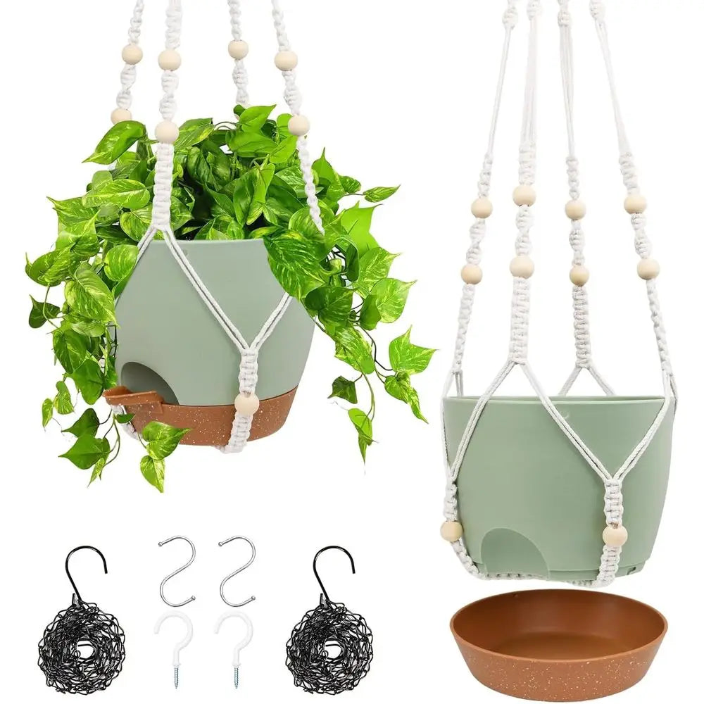 Hanging Planters Indoor Outdoor Plants, 2 Pack Self Watering Hanging Pots, Hanging Plant Baskets with Drainage Holes & 2 Types o