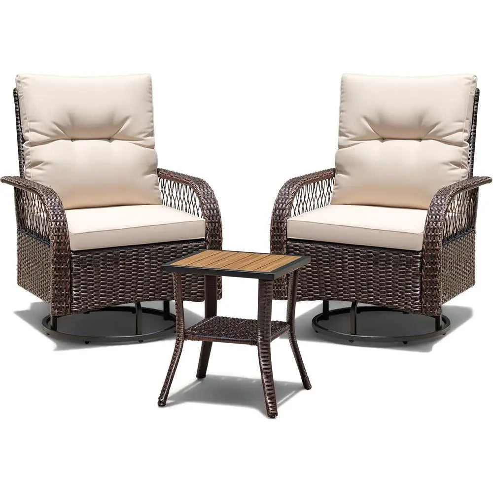 Outdoor Patio Furniture Set With Swivel Rocking Chairs And Table