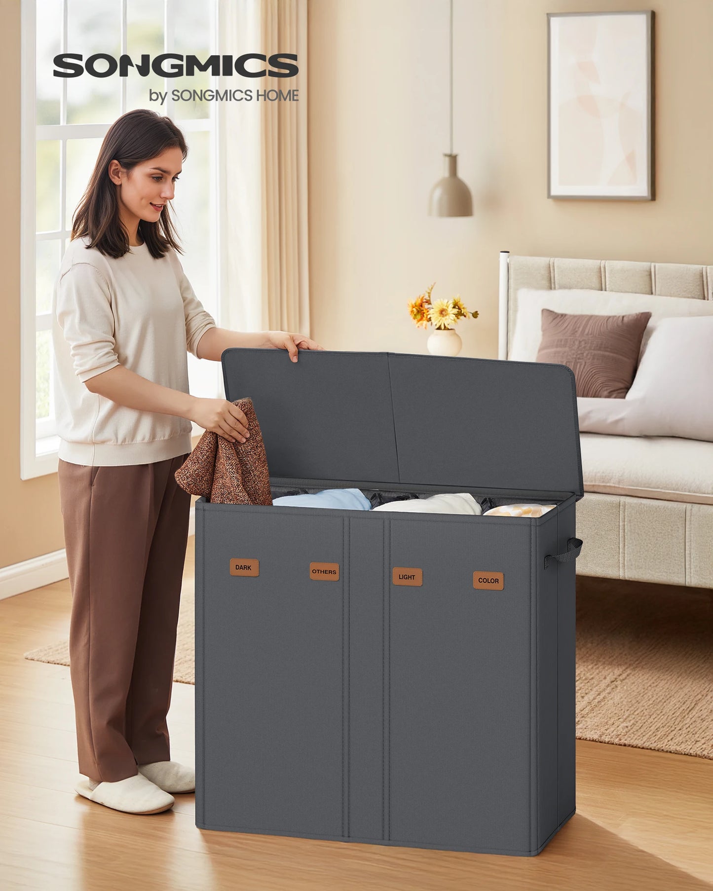 Songmics Laundry Hamper 4-Compartment Sorter With Lid And Liner Bags