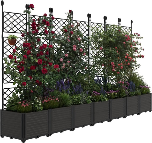 TWISTER.CK Plastic Planter Box With Trellis For Raised Garden