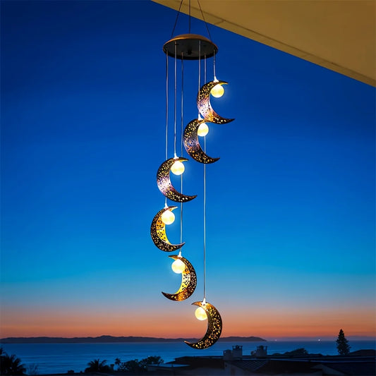 Solar Powered Moon Wind Chime Light For Outdoor Patio Garden