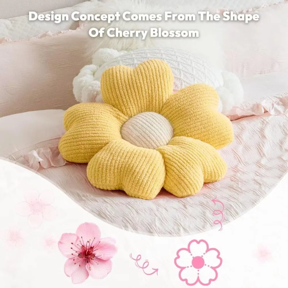 Daisy Flower Pillow, Soft Decorative Throw Cushion for Bed, Couch, Floor (15.7")