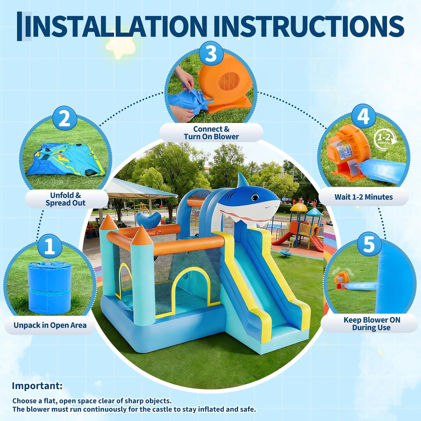Inflatable Bounce House With Slide & Blower, Kids Bouncy Castle, Climbing Wall Basketball Hoop, Indoor Outdoor Backyard Play