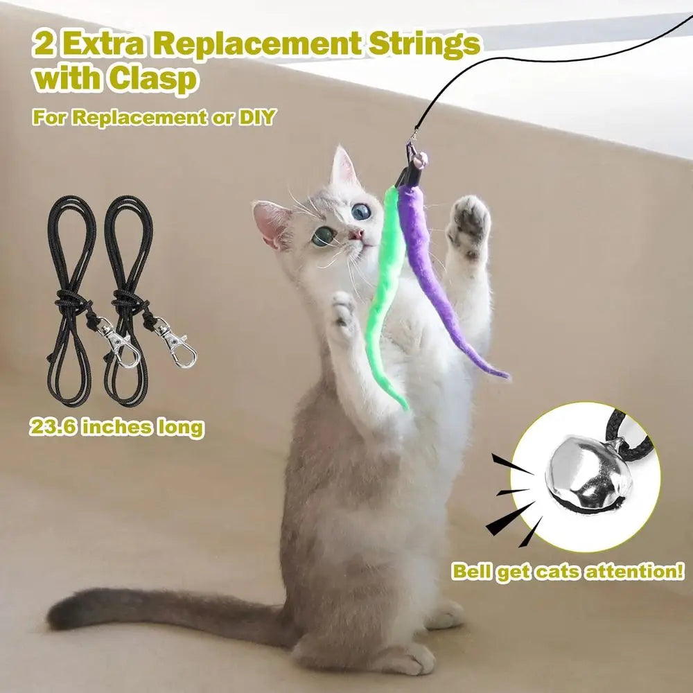 Indoor Cat Toy Kitten Wand And Feather Toys Set Interactive