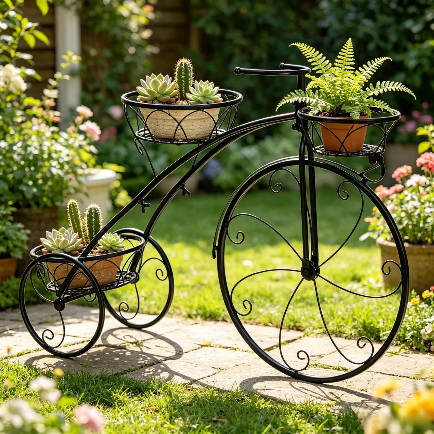 3 Tier Wrought Iron Bicycle Plant Stand Tricycle Planter