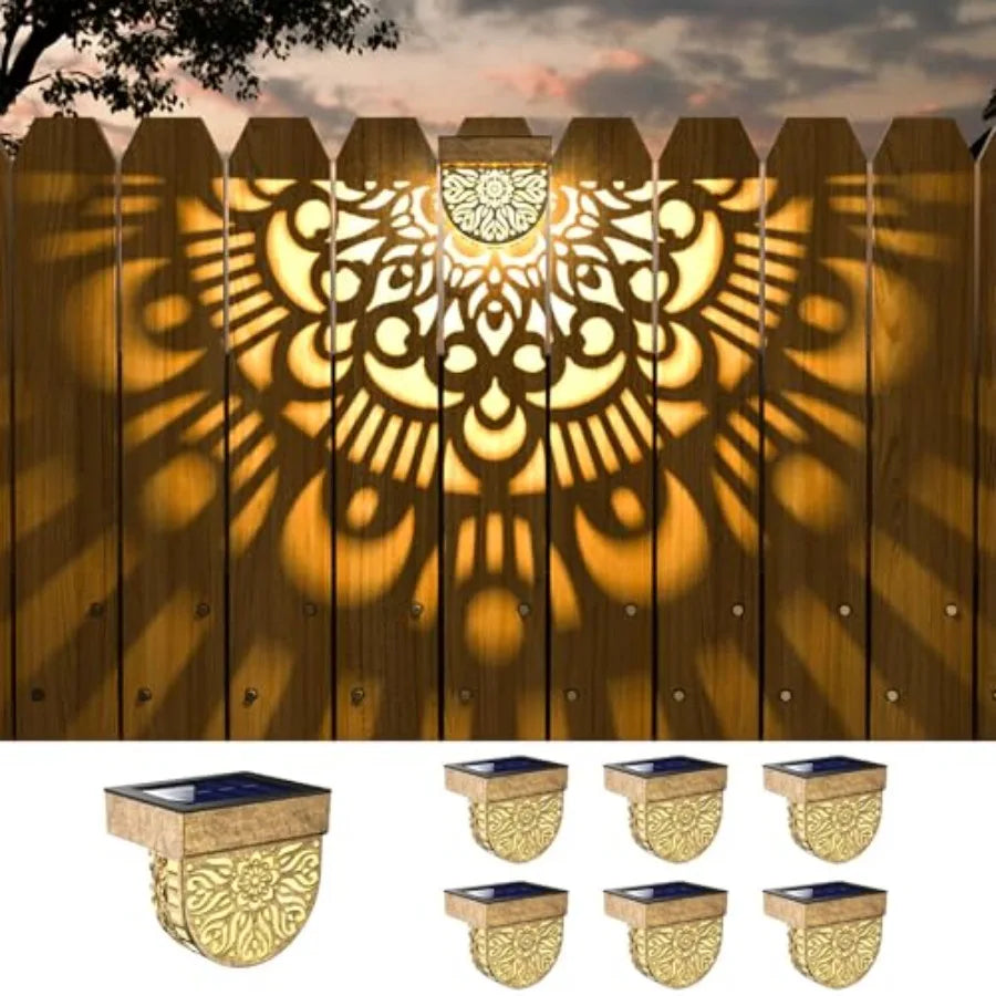 Solar Fence Lights Outdoor Wall Lights Mandala Theme Waterproof