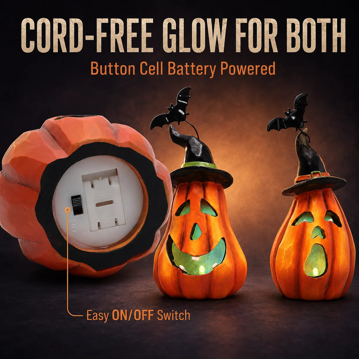 Hodao LED Halloween Pumpkin Figurine Set With Witch Hat