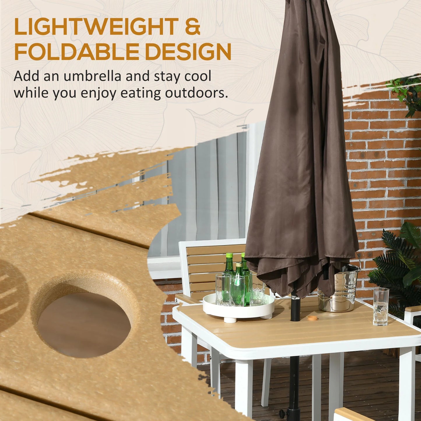 Outdoor Aluminum Patio Dining Set With Umbrella Hole For Four