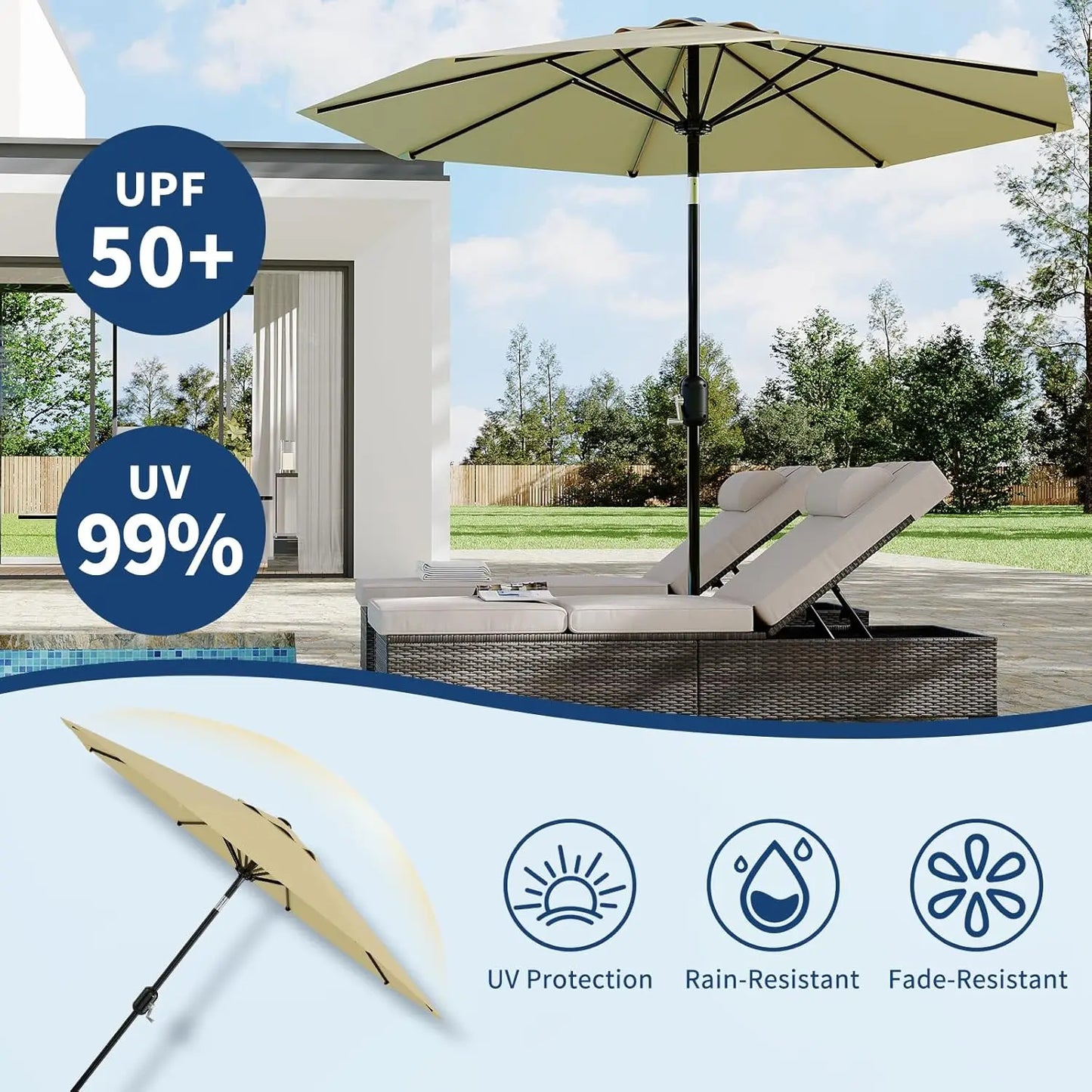 Patio Umbrella With Crank Lift Push Button Tilt Outdoor