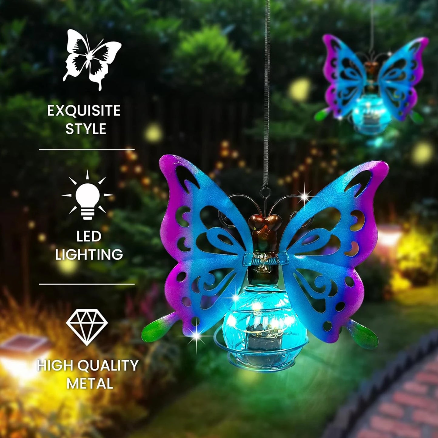 Solar Powered Led Hanging Animal Lights Butterfly Lanterns
