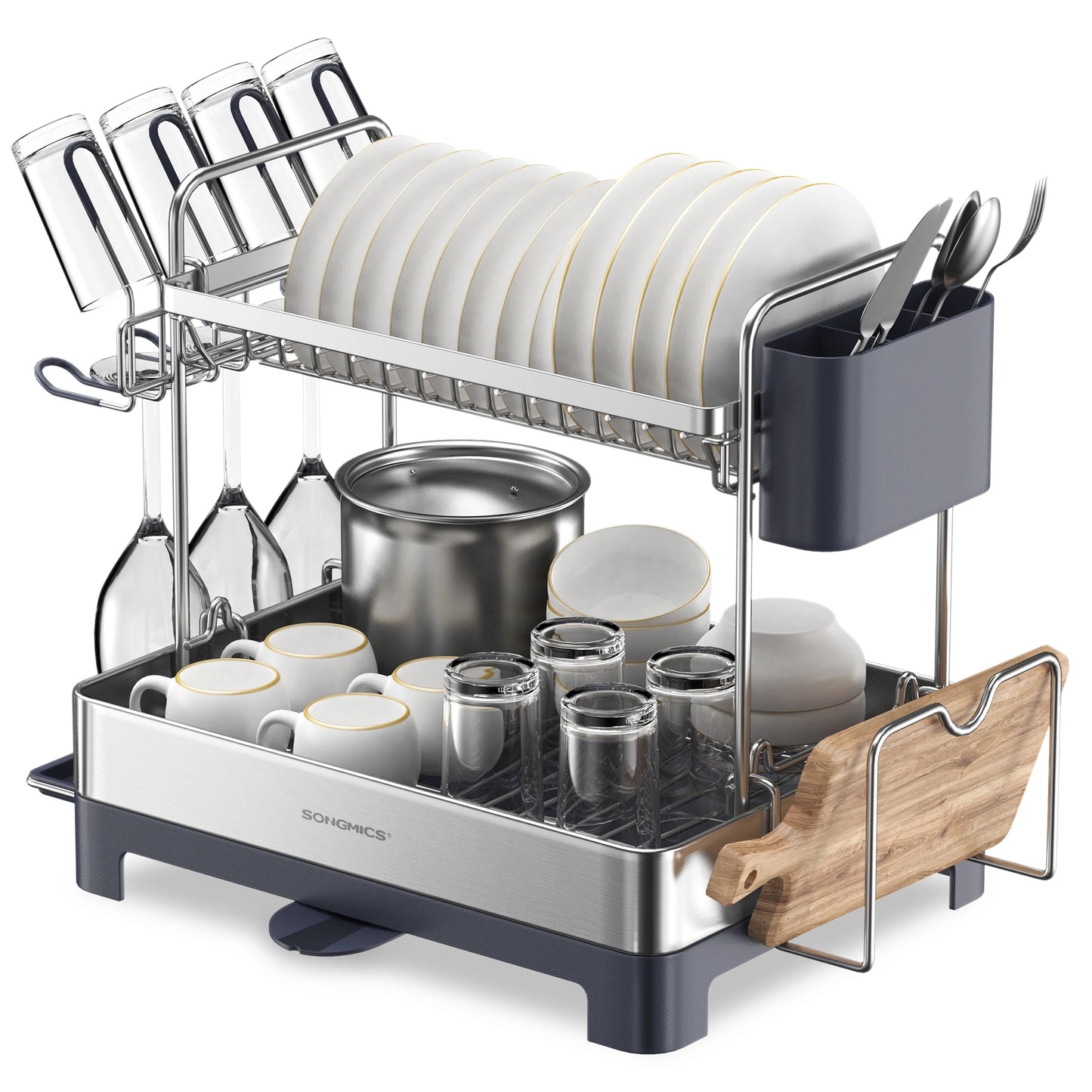 SONGMICS 2 Tier Dish Drying Rack With Rotatable Drain Spout