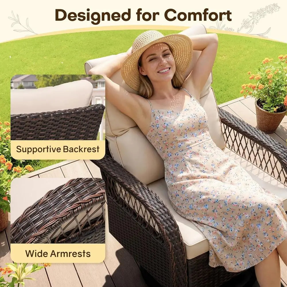 Outdoor Patio Furniture Set With Swivel Rocking Chairs And Table
