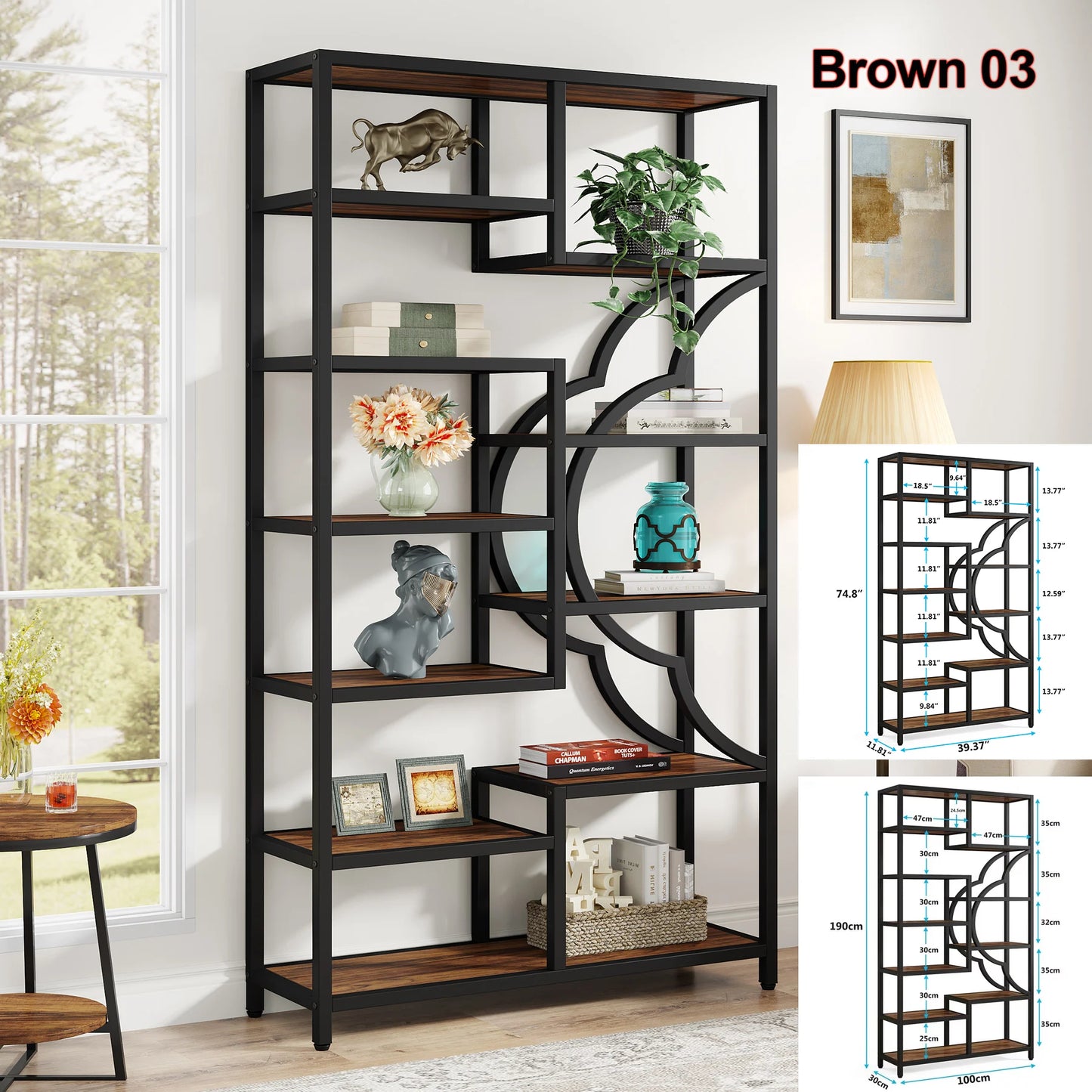Tribesigns Bookshelf Industrial 5 Tier Etagere Bookcase, Freestanding Tall Bookshelves Display Shelf Storage Organizer