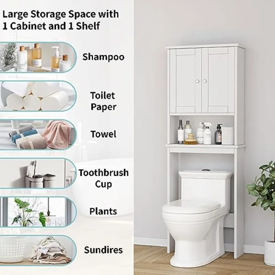Over The Toilet Storage Cabinet Shelf Organizer With Anti Tip