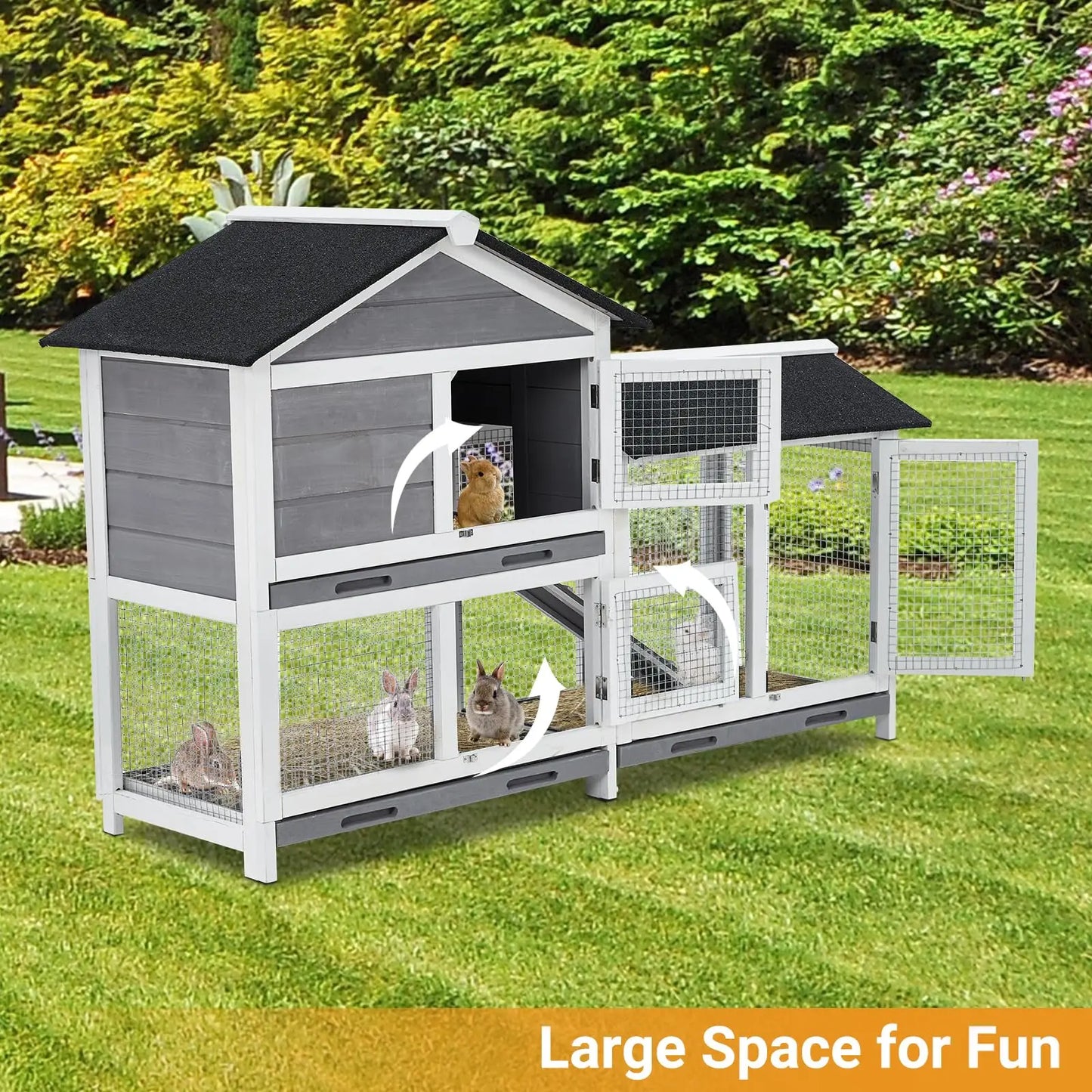 DishyKooker Two Tier Wooden Bunny Hutch With Removable Trays