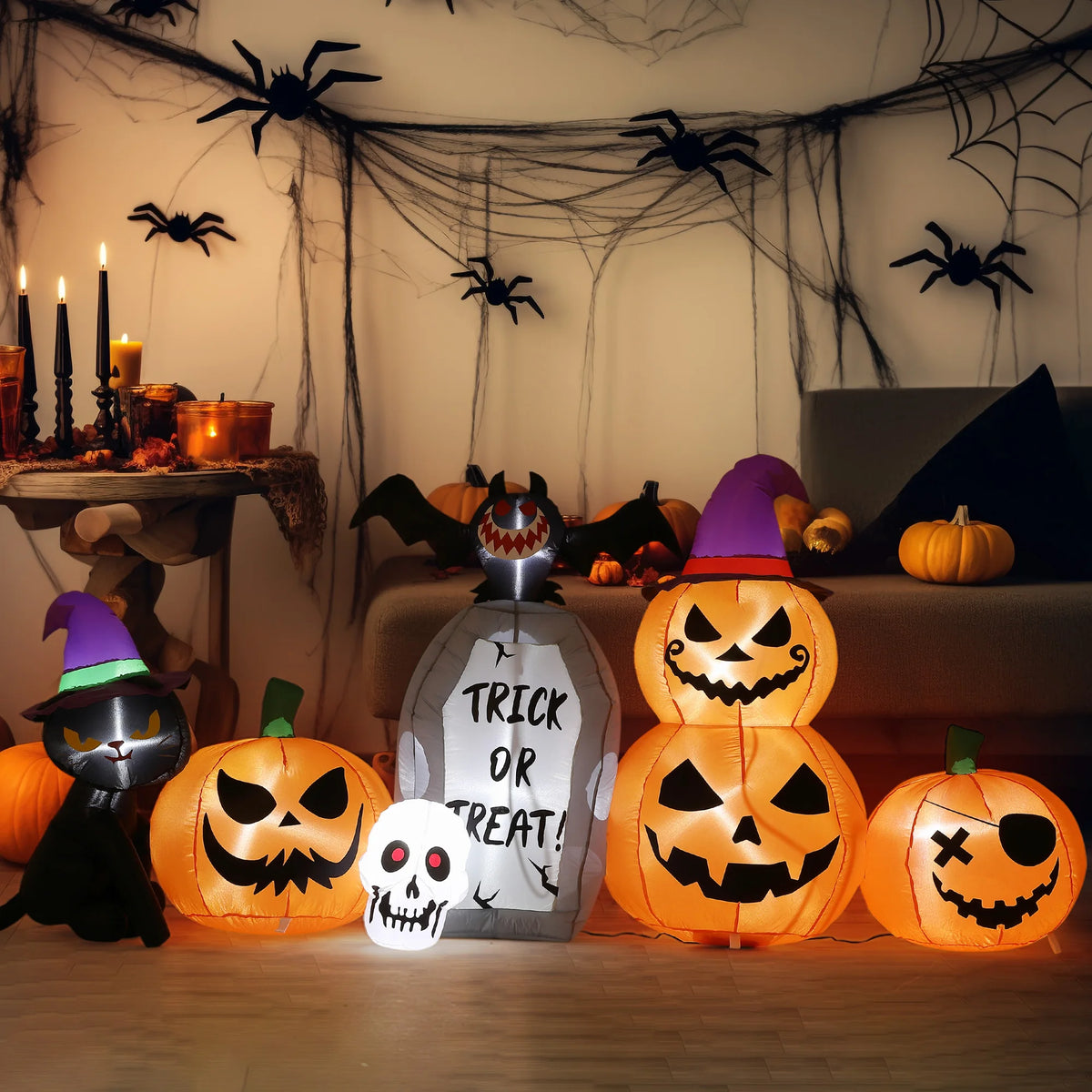 HiMISS Halloween Pumpkin Cat Tombstone Inflatable Yard Decor LED Lights