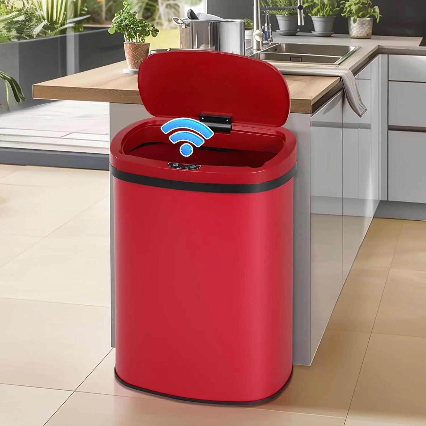 Brushed Stainless Steel Motion Sensor Kitchen Trash Can With Lid
