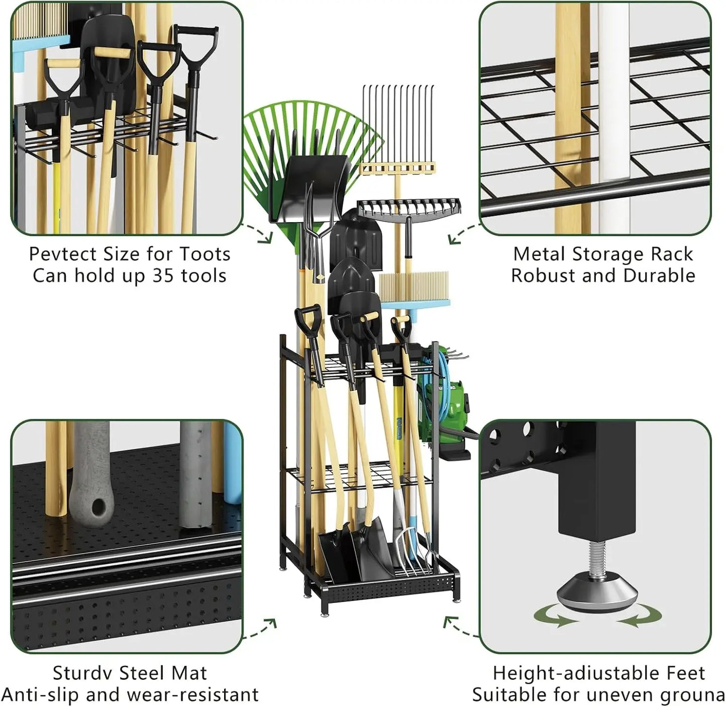 Heavy Duty Metal Tool Organizer Rack With Hooks For Garage