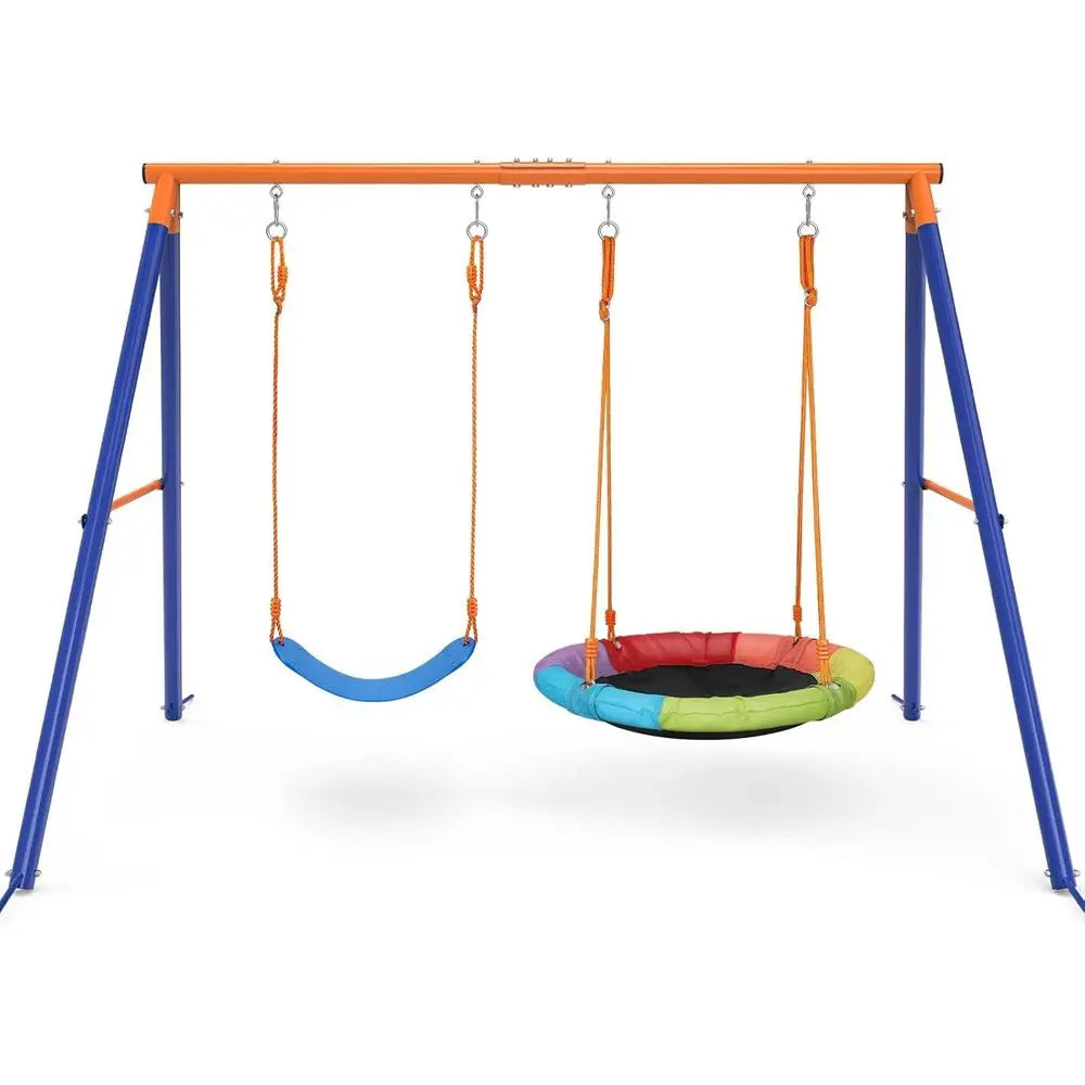 Heavy Duty Backyard Swing Set With Stand And Double Swing