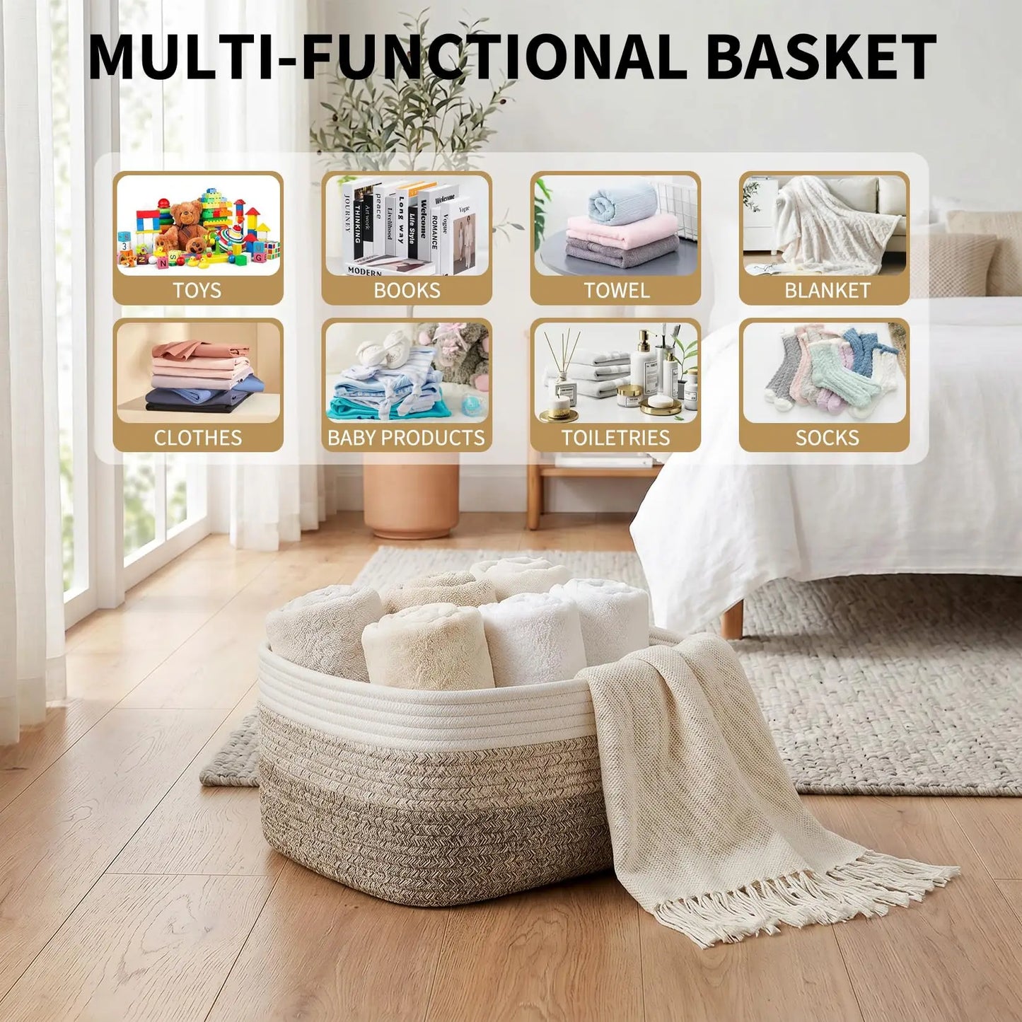 3/6 Pack Cotton Rope Woven Storage Baskets, Rectangular Shelf Organizer Bins For Closet Bathroom Nursery Toys Makeup, 11.8 x 7.5 in